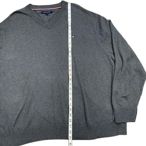 Tommy Hilfiger Gray Long Sleeve Embroidered Logo V Neck Sweater Size 3XL Preppy - Picture 7 of 11